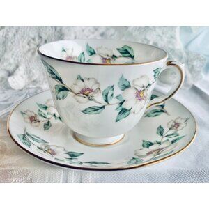 Crown Staffordshire Bone China Tea Cup & Saucer Pear Blossom Pattern England vtg